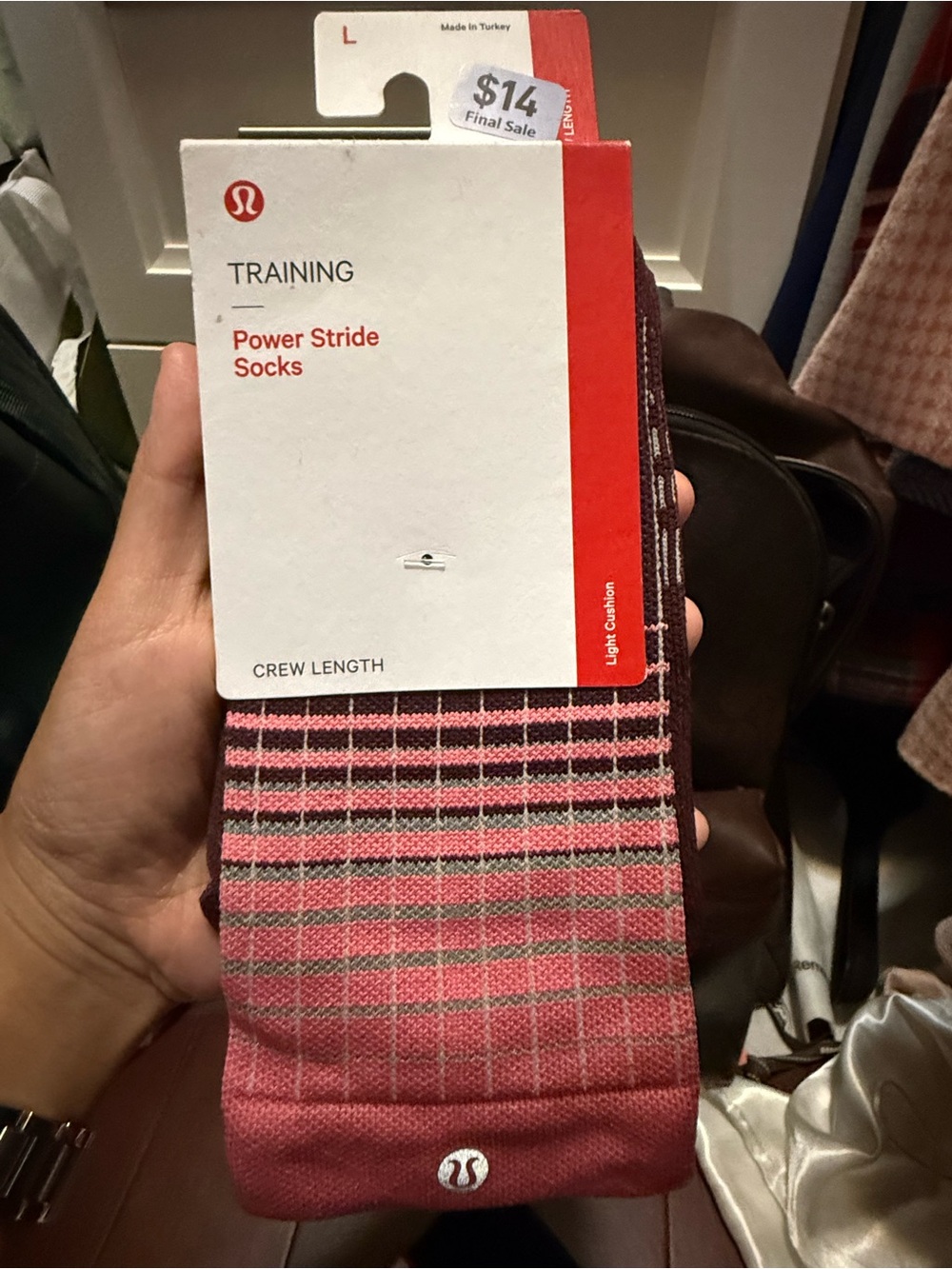 Lululemon Power Stride Crew Socks — Pink Grid
